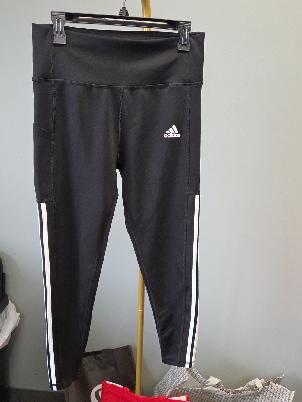 adidas Black Leggings with White Side Stripes for Women Large